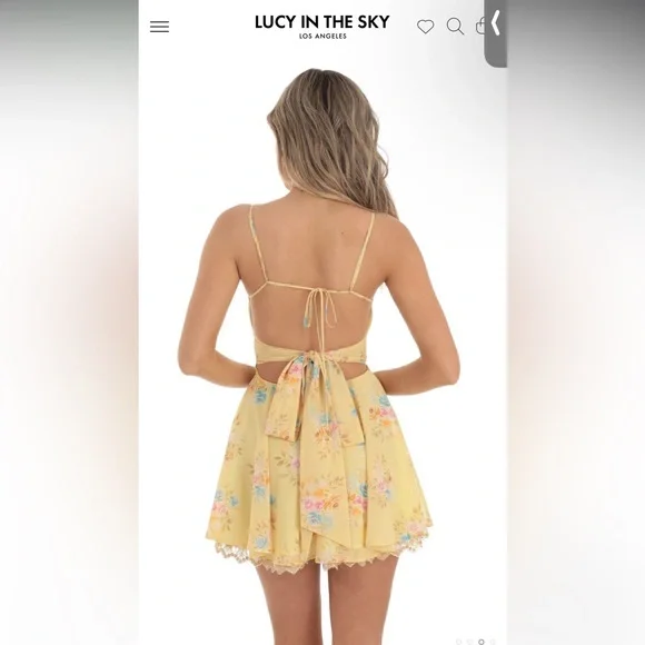 Aubree Floral Chiffon Fit and Flare Dress in Yellow - Picture 2 of 5